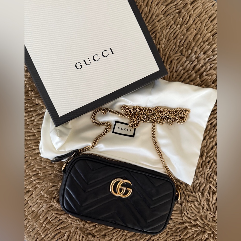 Gucci Black and Gold Crossbody Bag with GG Logo